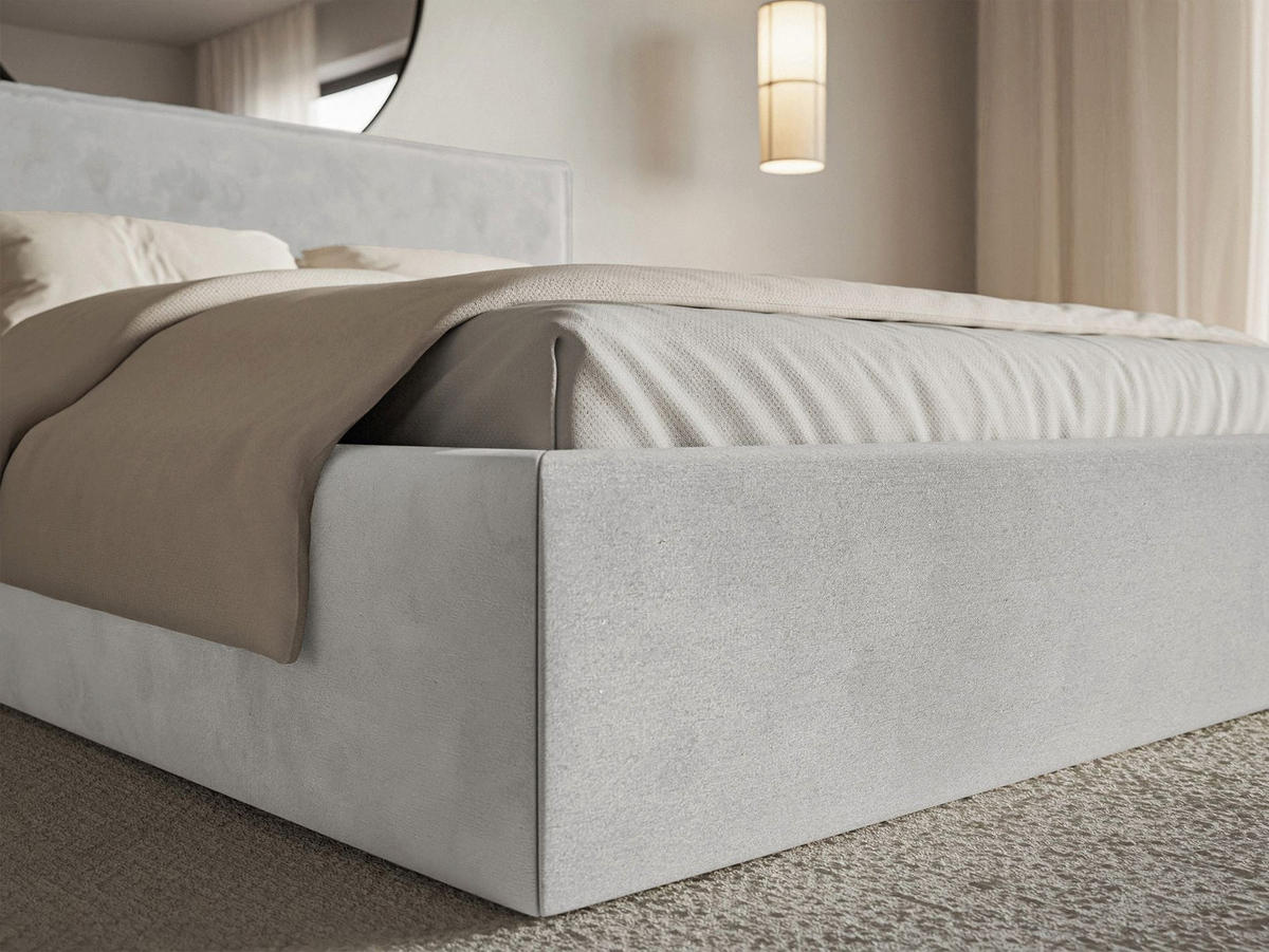 POLSTERBETT Softie Hellgrau Velours 140x200 - Hellgrau, Textil (140/200cm) - Selsey