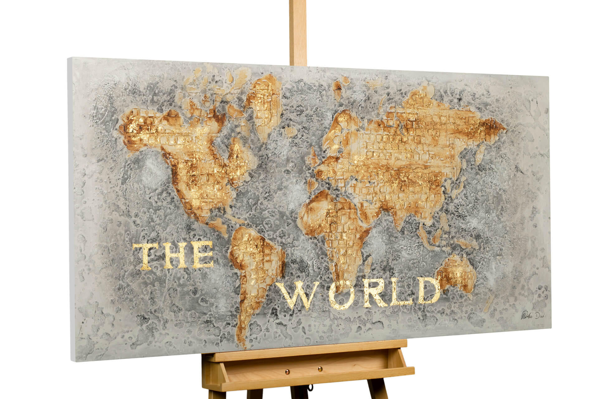 ACRYLBILD HANDGEMALT 140/70 cm - Goldfarben/Grau, Holz/Textil (140/70cm) - KUNSTLOFT