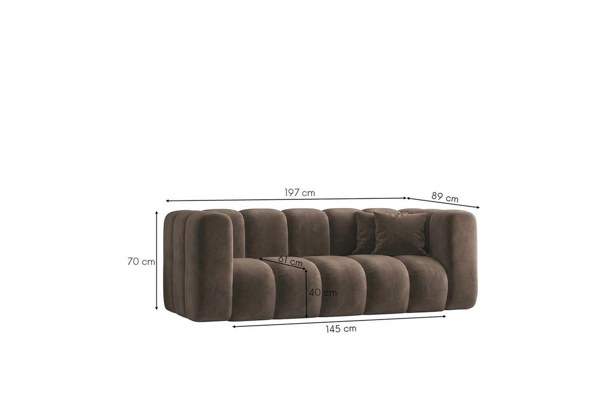 SOFA 2-Sitzer Modulares, Velvet-Stoff Riviera, Braun, GRAND - Braun, Holz (197/70/89cm) - Kaiser Möbel