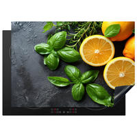 HERDABDECKPLATTE Obst - Grau - Konkret - Orange - Pflanzen Herdabdeckung Induktionsfeld 75x52 cm - Anthrazit, Kunststoff (75/52/0.2cm) - MuchoWow