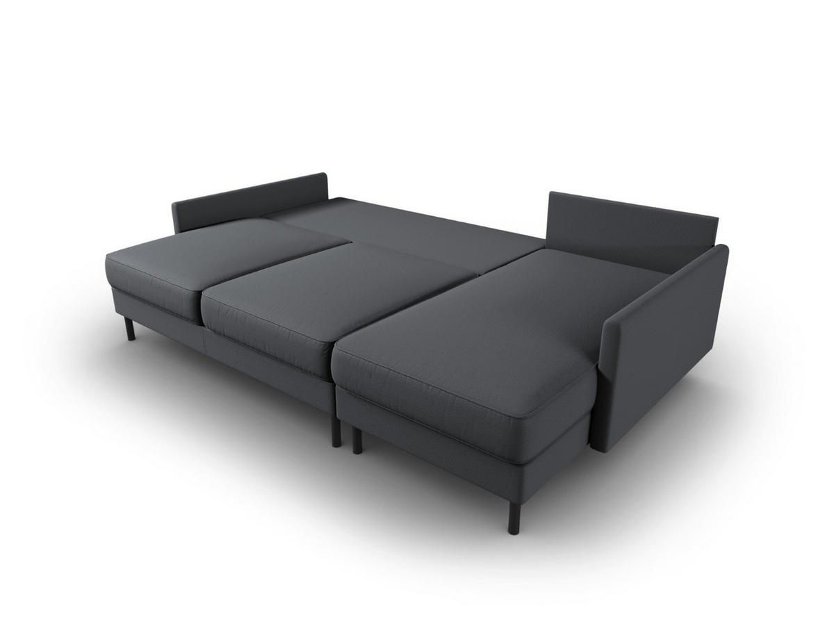 AUSKLAPPBARES-ECKSOFA rechts mit Container Scott aus strukturiertem Stoff dunkelgrau 5 Sitzplätze - Dunkelgrau, Textil (142/212cm) - Micadoni