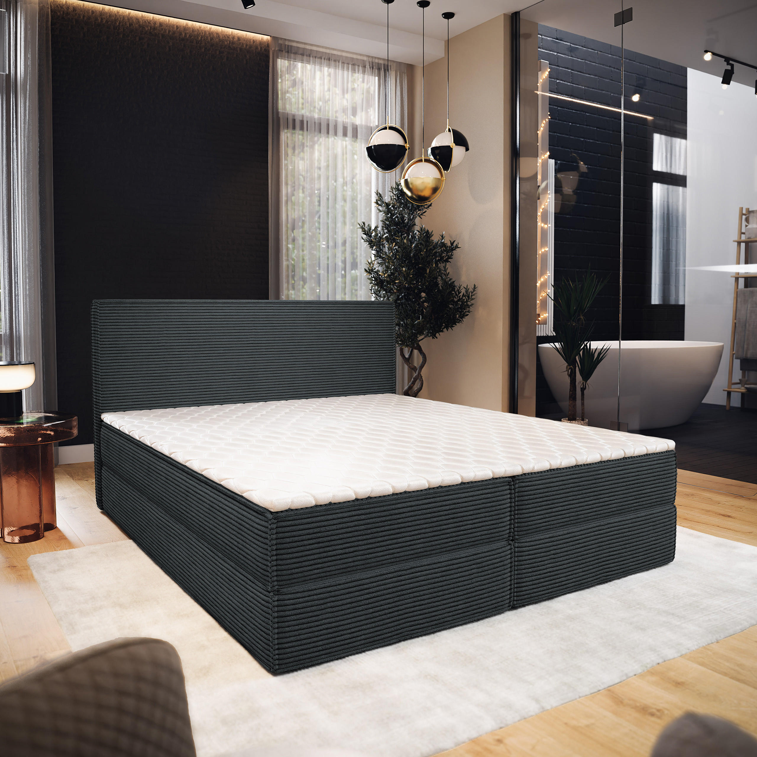 BOXBETT PELLIO 160x200 cm mit Matratze und Topper - Graphitfarben - Graphitfarben, Holz (160/200cm) - MASSENO