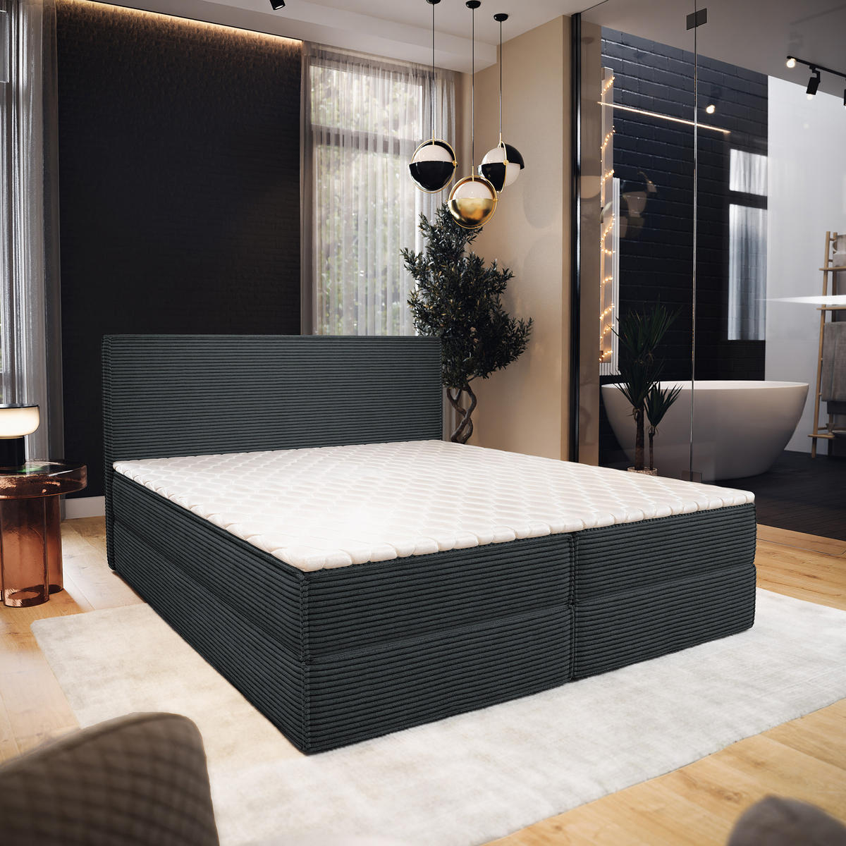 BOXBETT PELLIO 180x200 cm mit Matratze und Topper - Graphitfarben - Graphitfarben, Holz (180/200cm) - MASSENO