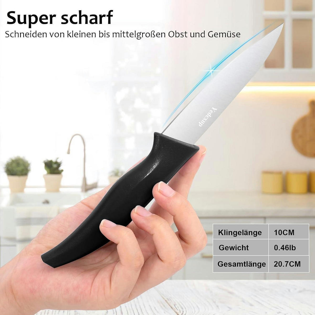 GEMÜSEMESSER Set 4 Stück Klingenlänge 10 cm Schwarz - Schwarz, Metall (20.7cm)