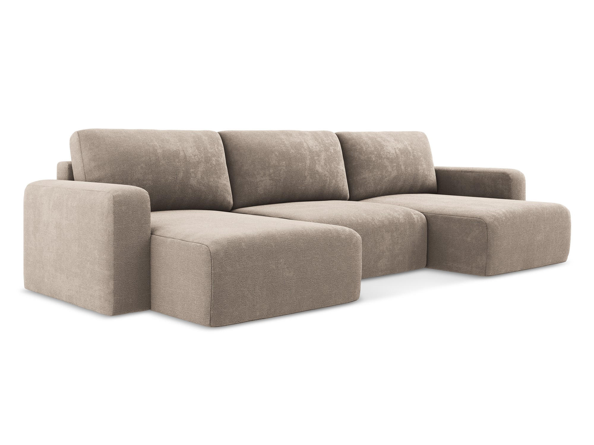 WOHNLANDSCHAFT Chenille Stoff Beige - Beige/Schwarz, Kunststoff/Textil (332/79/149cm) - Makamii