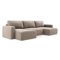 WOHNLANDSCHAFT Chenille Stoff Beige - Beige/Schwarz, Kunststoff/Textil (332/79/149cm) - Makamii