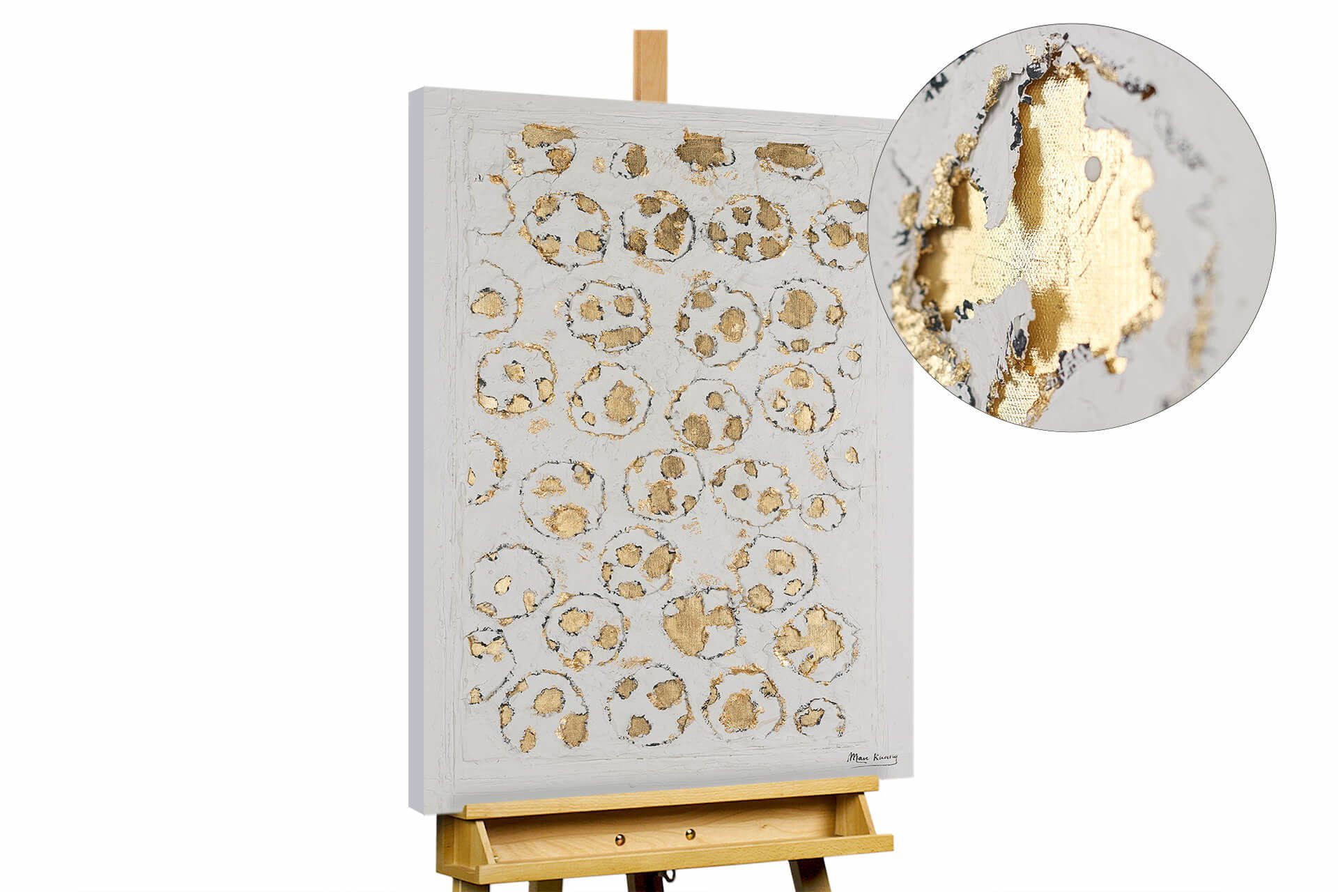 KUNSTLOFT RUČNĚ MALOVANÝ AKRYLOVÝ OBRAZ BÍLÝ/ZLATÝ, 60/90 CM