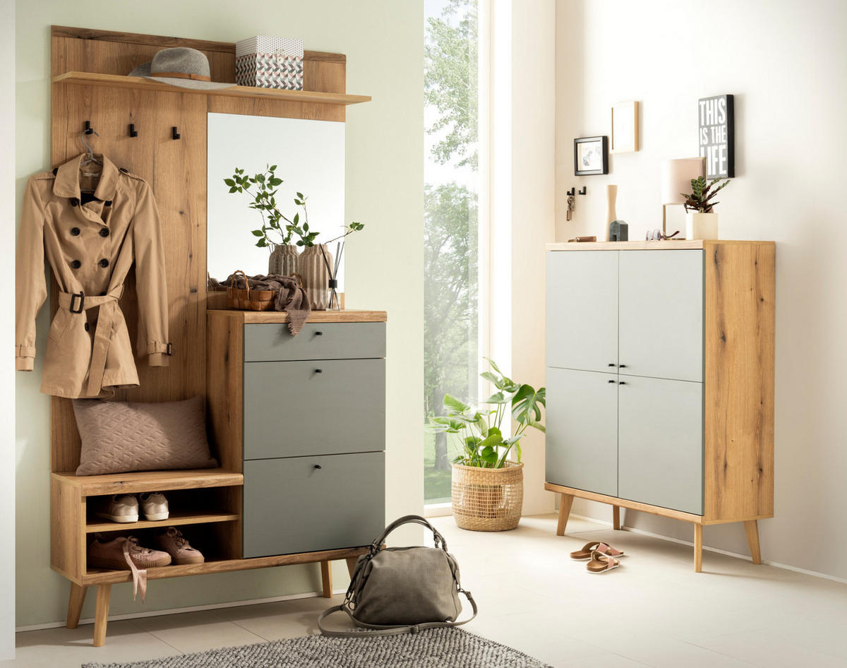 GARDEROBEN-SET 2-teilig Evoke Eiche, Salbei, Garderobenkombination skandinavisch 227 x 200 cm - Salbeigrün/Eichefarben, Glas/Holz (237/200/40cm) - Furn.Design
