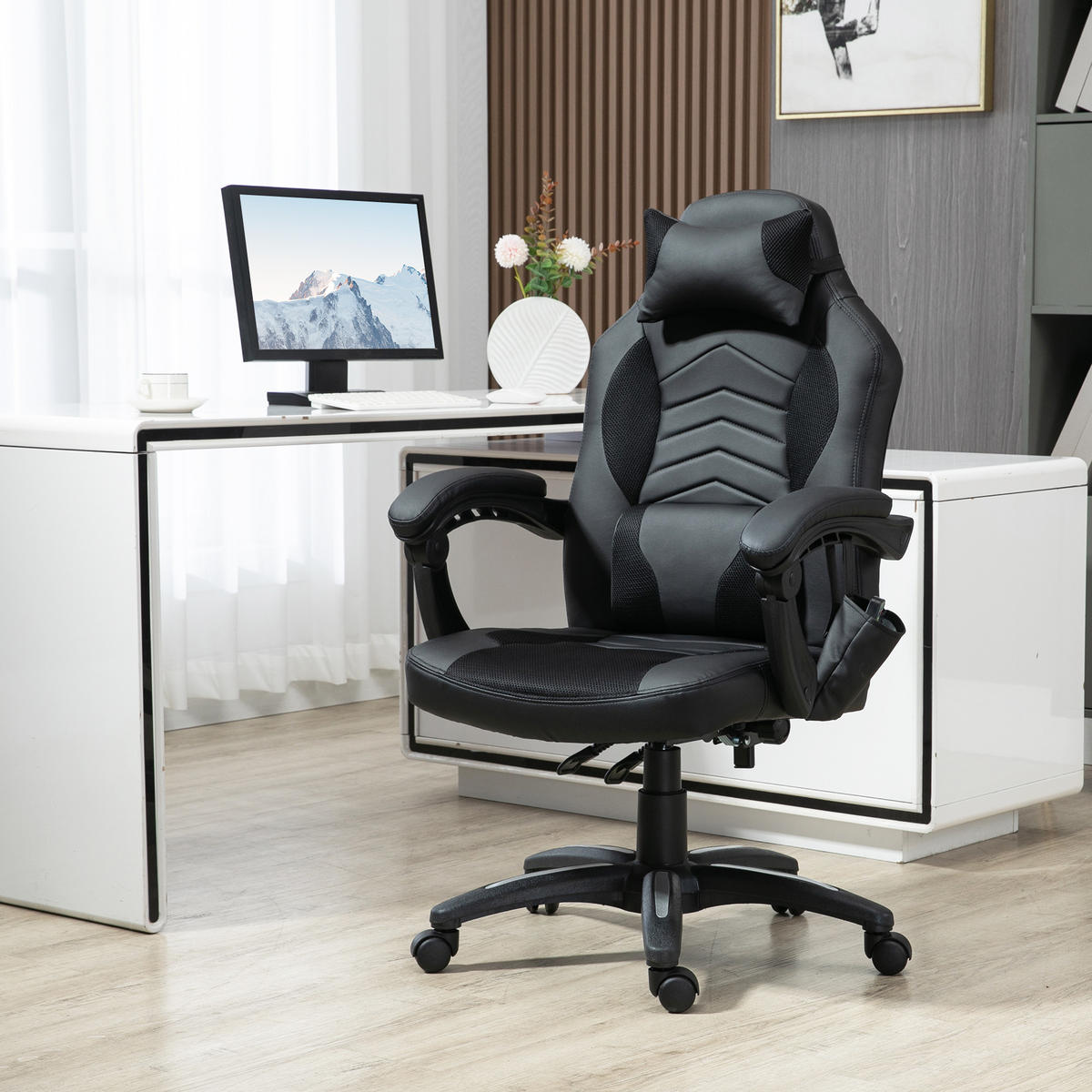 BÜROSTUHL Massagesessel, Schwarz - Schwarz, Leder (69/117/68cm) - HOMCOM