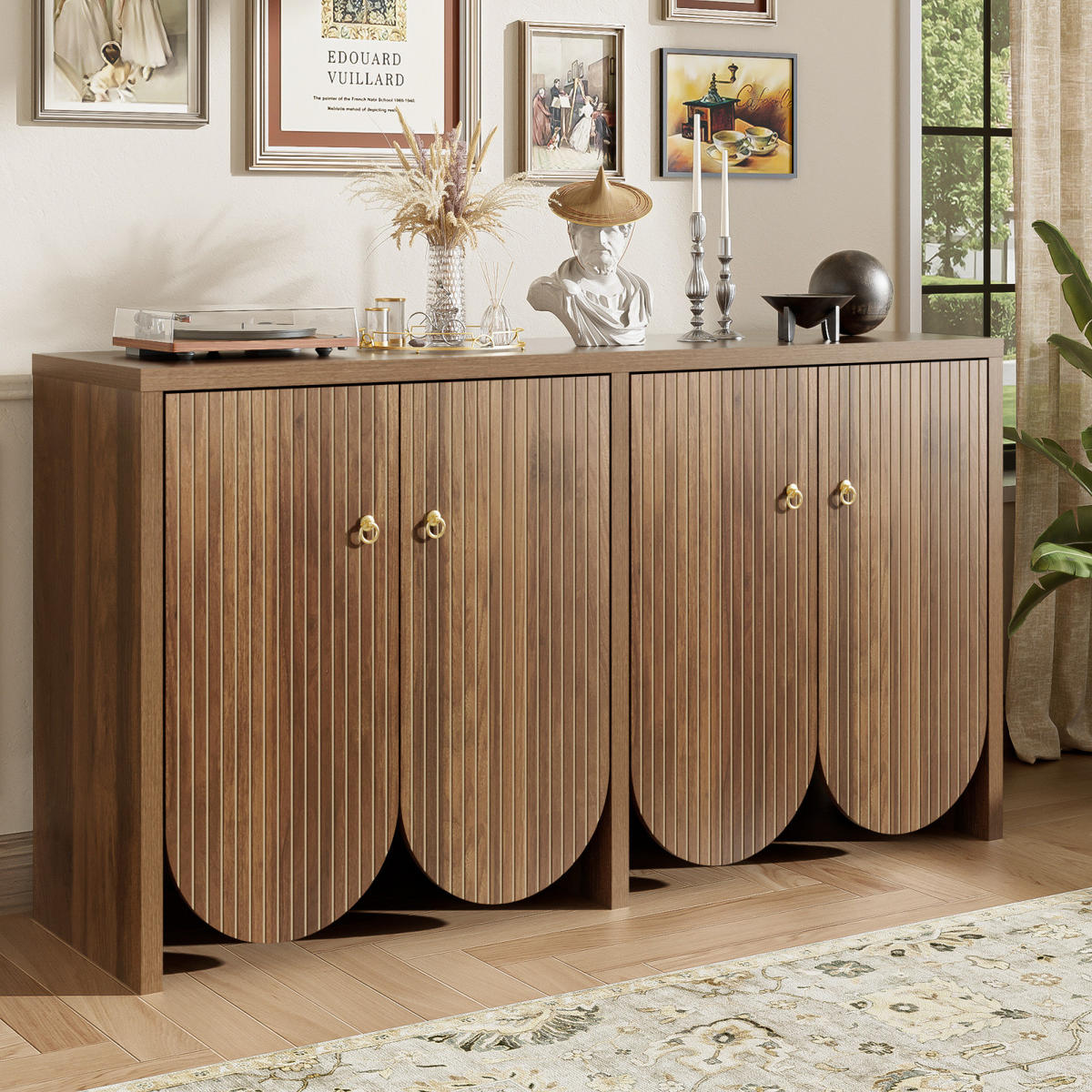 SIDEBOARD Nussbaumoptik, 147x40x80 cm, 4 Türen - Kastanienfarben, Holz (147/80/40cm)