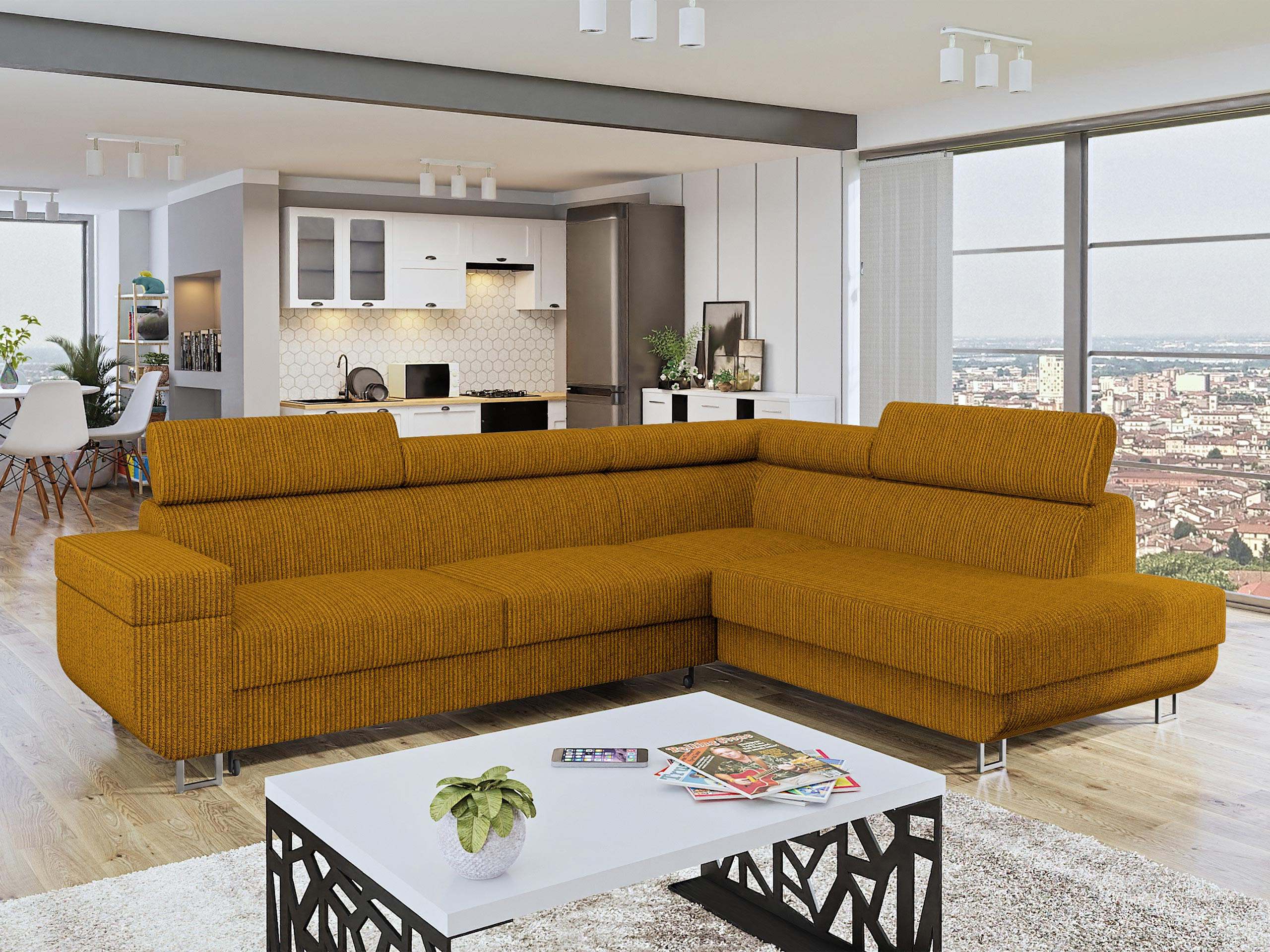 ECKSOFA Fonti Cord, Seite: Rechts - Braun, Holz/Textil (253/188cm) - MIRJAN24