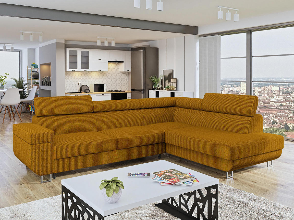 ECKSOFA Fonti Cord, Seite: Rechts - Braun, Holz/Textil (253/188cm) - MIRJAN24
