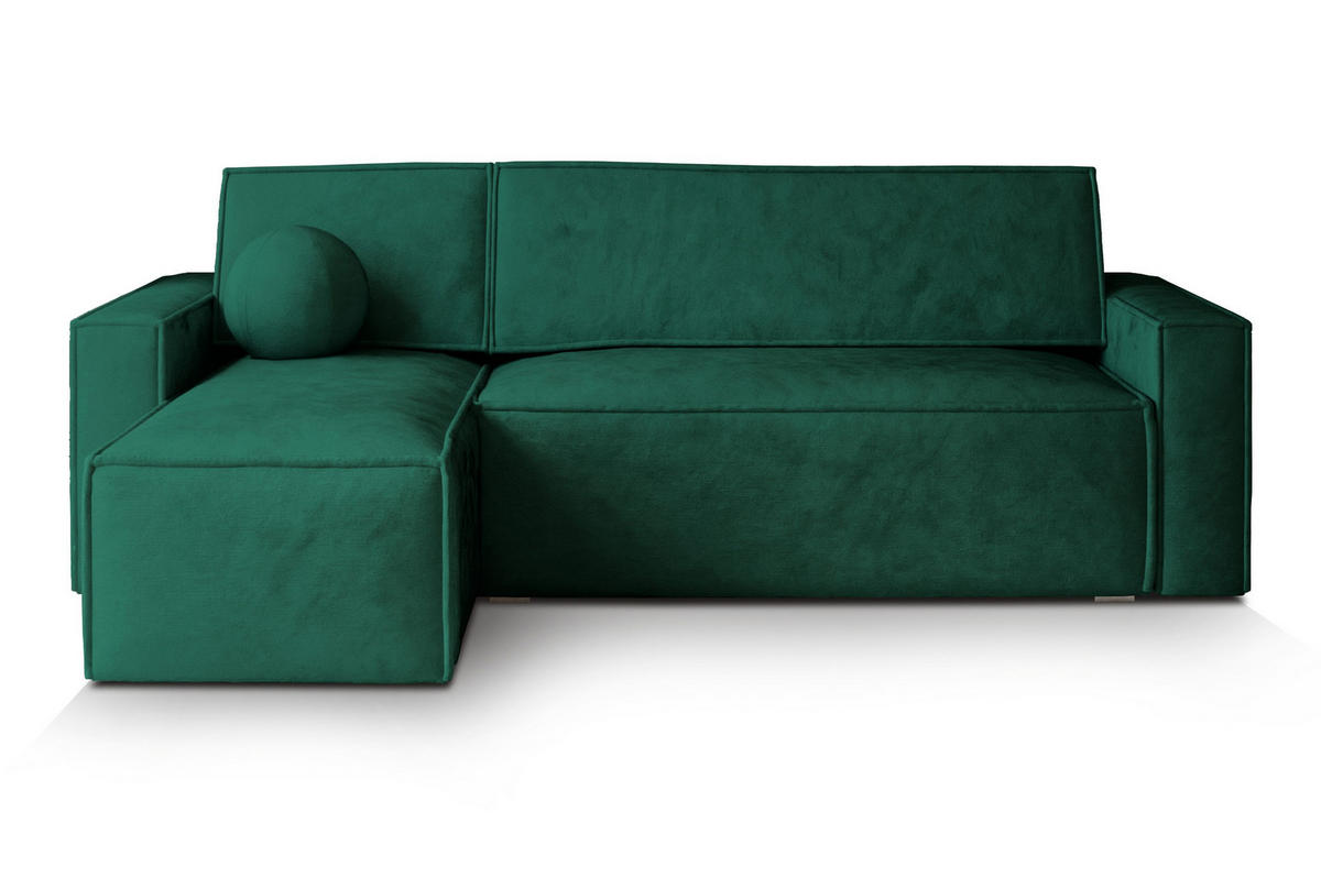 ECKSOFA RAVELO M Grün Velours-Stoff mit Schlaffunktion - Grün, Holz (240/140cm) - MASSENO
