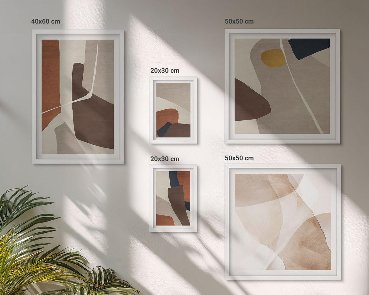 BILDER SET 5er Set - 50x50 cm & 20x30 cm & 40x60 cm Weißer Rahmen - Abstrakte moderne Formen - Weiß, Kunststoff (40/60cm) - TULUP
