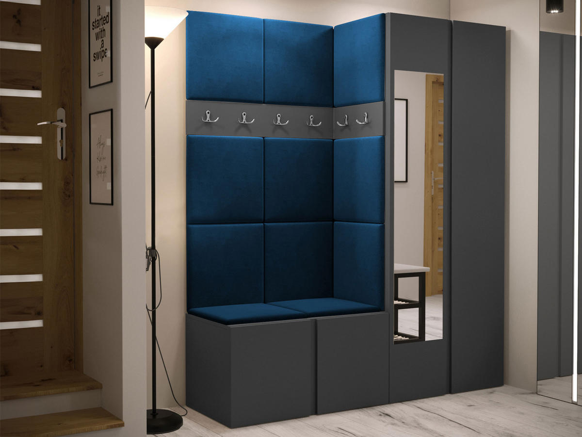 GARDEROBEN-SET Orion XII - Blau/Graphitfarben, Holzwerkstoff/Kunststoff (158/186/46cm) - MIRJAN24