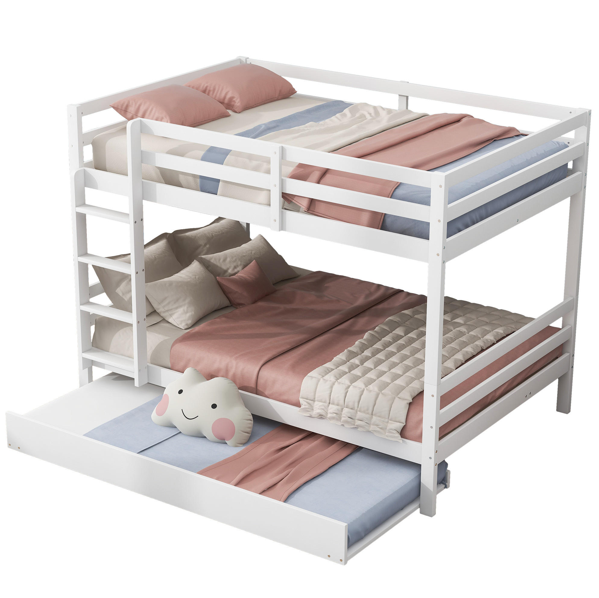 ETAGENBETT 140/200 cm Weiß mit Ausziehbett aus Kiefer - Weiß, Holz (140/200cm) - MIVRAY
