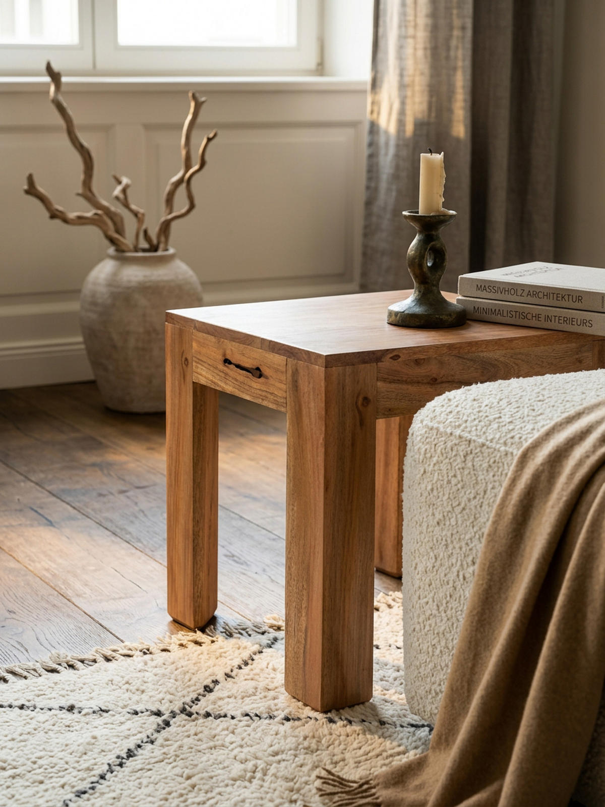 COUCHTISCH Massivholz Handgefertigt Edelholz Design, Beige 45x45x40 cm - Beige, Holz (45/45/40cm) - KADIMA DESIGN