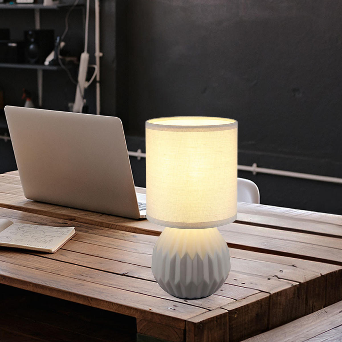 TISCHLEUCHTE SYLAS Grau Keramik Textil - Grau, Textil (12/12/23cm) - Globo Lighting