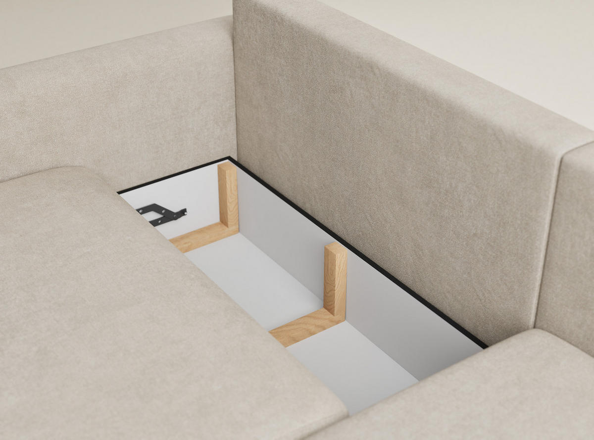 ECKSOFA MIT SCHLAFFUNKTION Leon Beige Webstoff - Beige/Schwarz, Holz/Holzwerkstoff (239/148cm) - Maison de Reve