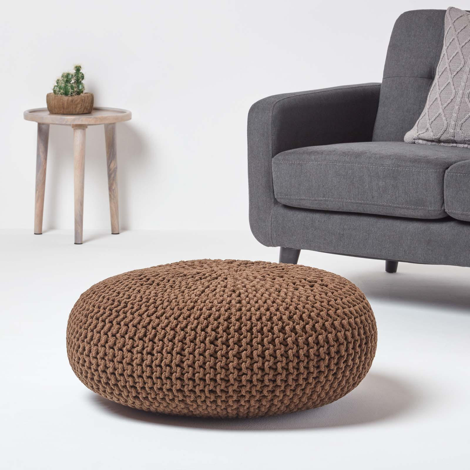 STRICK-POUF braun, Bodenkissen rund 70/70/23 cm - Braun, Textil (70/23/70cm) - Homescapes