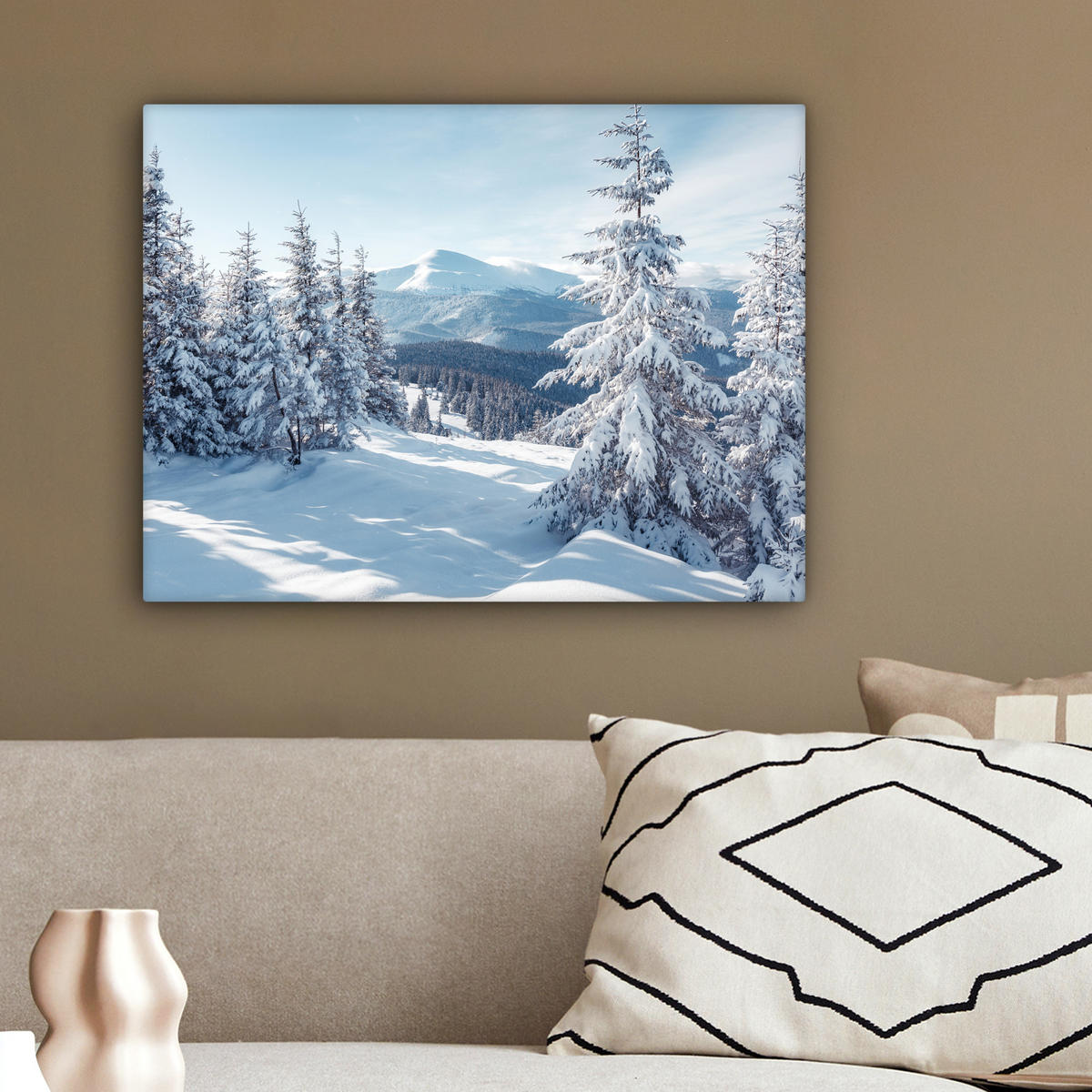 LEINWANDBILD Winterlandschaft - Natur - Berge - Bäume - Schnee 40x30 cm - Hellblau, Textil (40/30cm) - MuchoWow