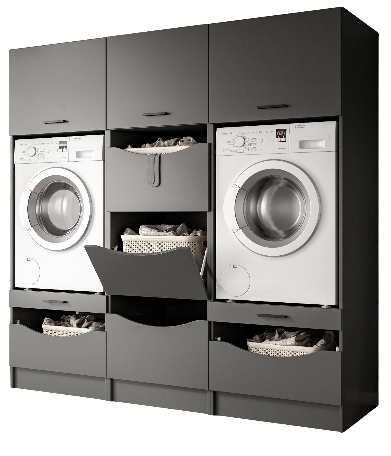 WASCHMASCHINENSCHRANK grau Set 3-teilig 192 cm, Umbau für Waschmaschine und Trockner - Schwarz/Grau, Holzwerkstoff/Kunststoff (192/196/68cm) - Inn.Furn