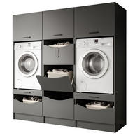 WASCHMASCHINENSCHRANK grau Set 3-teilig 192 cm, Umbau für Waschmaschine und Trockner - Schwarz/Grau, Holzwerkstoff/Kunststoff (192/196/68cm) - Inn.Furn