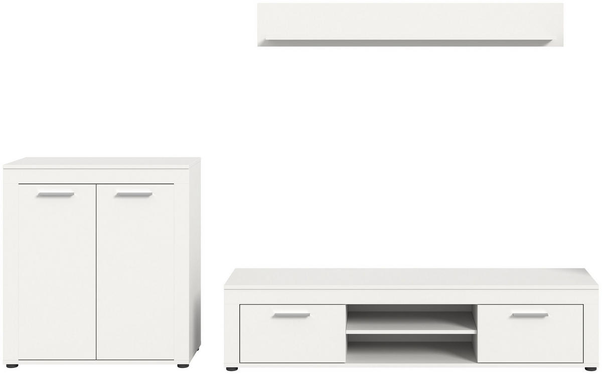WOHNWAND Milo 3 tlg. (B/H/T: ca. 255/159/40 cm) in weiß/weiß - Weiß, Holzwerkstoff (255/159/40cm)