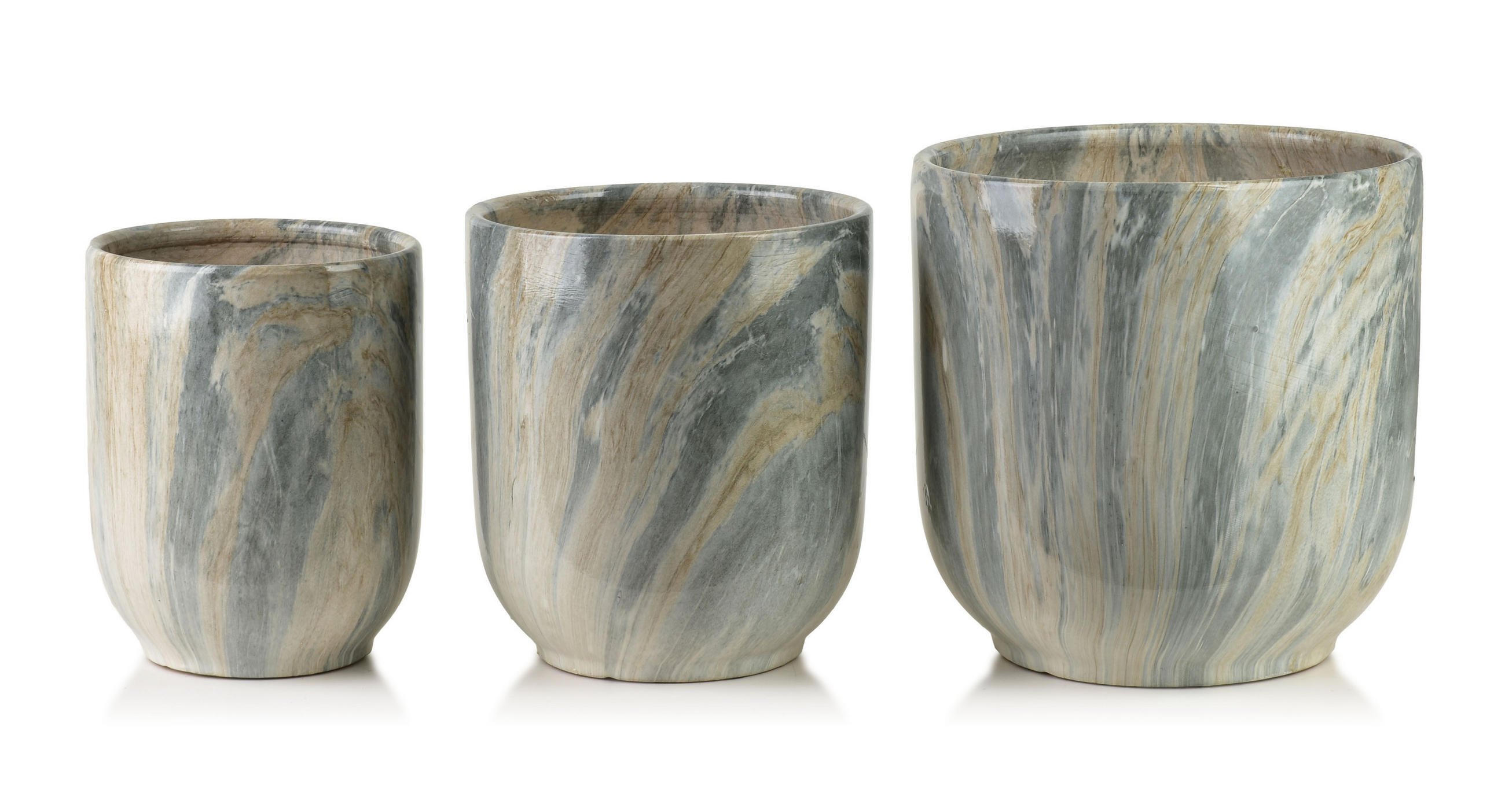 BLUMENTOPF Neva Marble 3er Set Grau 28x28x29/23,5x23,5x26,5/19x19x24,5 cm Keramik - Grau, Keramik (28/29cm) - Mondex