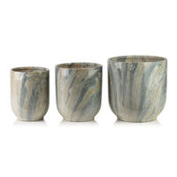 BLUMENTOPF Neva Marble 3er Set Grau 28x28x29/23,5x23,5x26,5/19x19x24,5 cm Keramik - Grau, Keramik (28/29cm) - Mondex