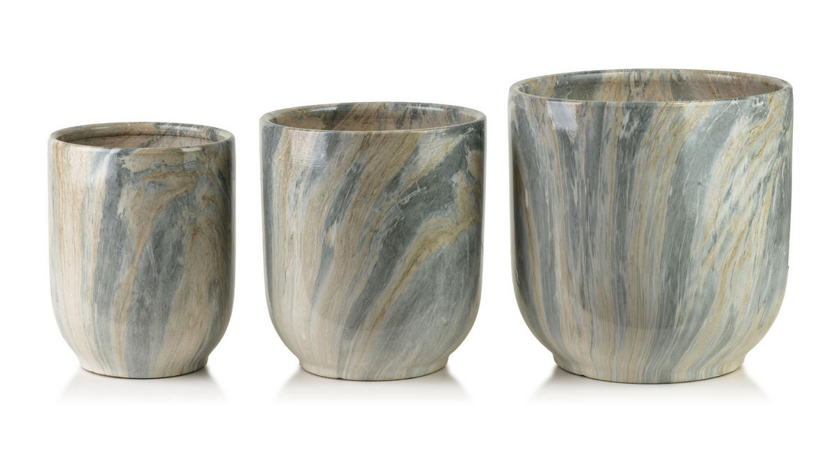 BLUMENTOPF Neva Marble 3er Set Grau 28x28x29/23,5x23,5x26,5/19x19x24,5 cm Keramik - Grau, Keramik (28/29cm) - Mondex