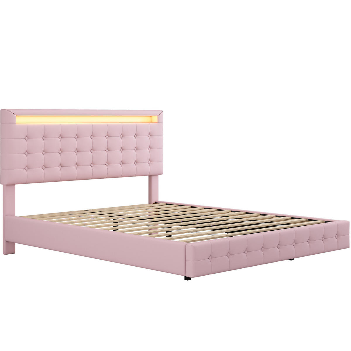 BETT mit LED-Beleuchtung 140x200 cm PU Pink - Pink, Metall (140/200cm) - Meubliv