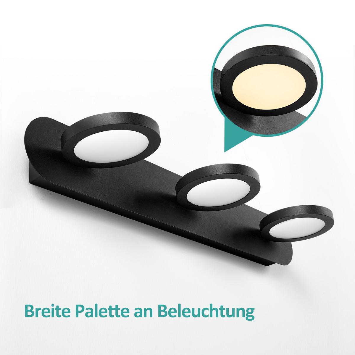 SPIEGELLEUCHTE LED Schwarz 50/13/7,5 cm - Schwarz, Kunststoff/Metall (7.5/50/13cm) - EMKE