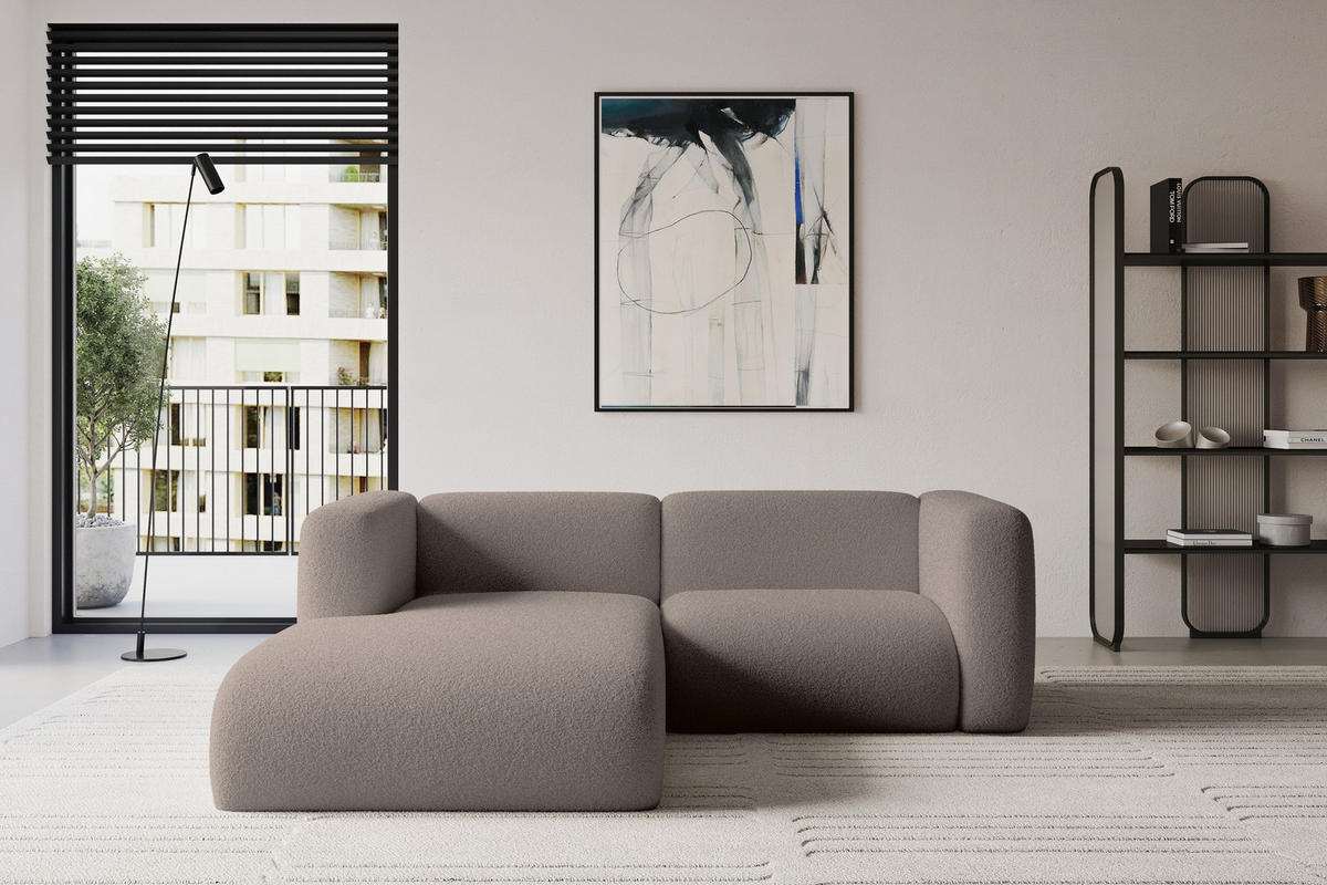 ECKSOFA Ottomane Links MIRA-L1 227x179x89 Braun Bouclé - Dunkelbraun/Schwarz, Holzwerkstoff/Kunststoff (227/179cm) - ALTDECOR