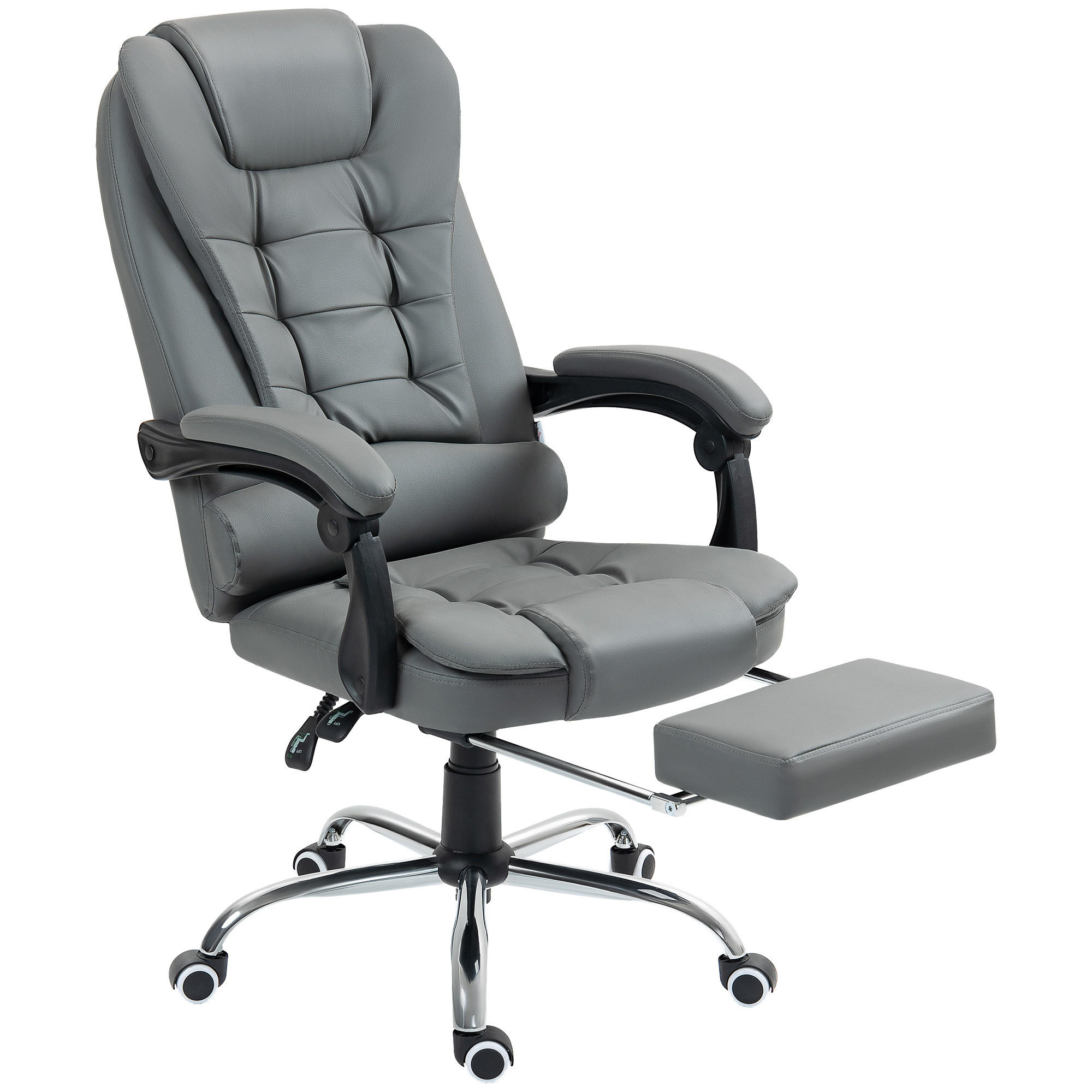 CHEFSESSEL Bürostuhl mit Fußstütze, Schreibtischstuhl mit Neigefunktion Grau - Grau, Kunststoff (69/117/64.5cm) - HOMCOM