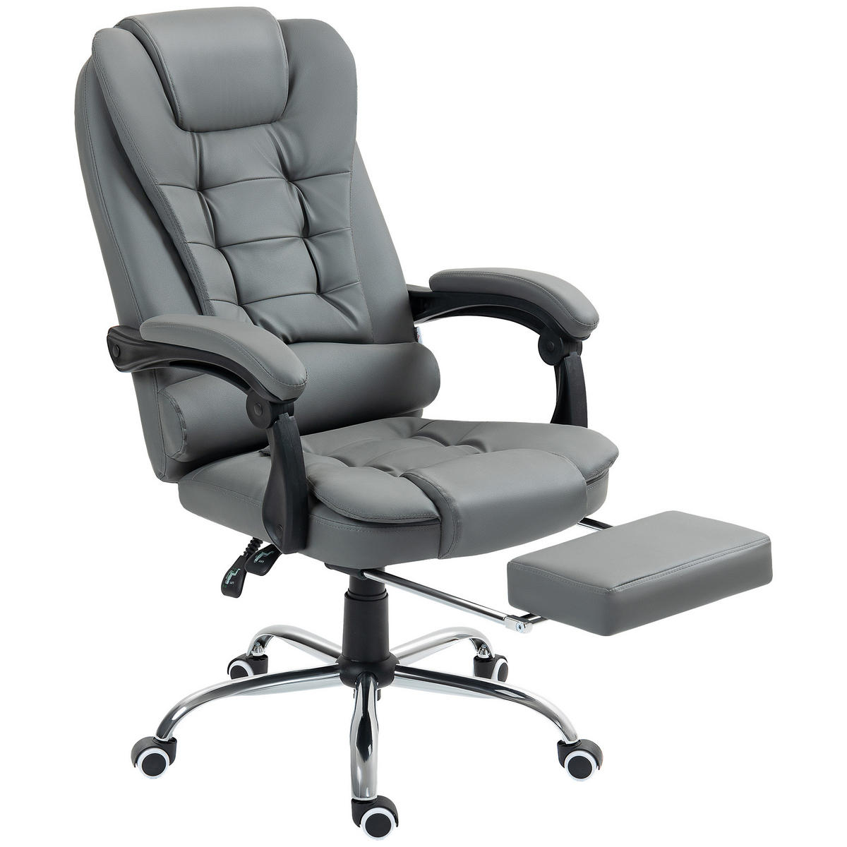 CHEFSESSEL Bürostuhl mit Fußstütze, Schreibtischstuhl mit Neigefunktion Grau - Grau, Kunststoff (69/117/64.5cm) - HOMCOM
