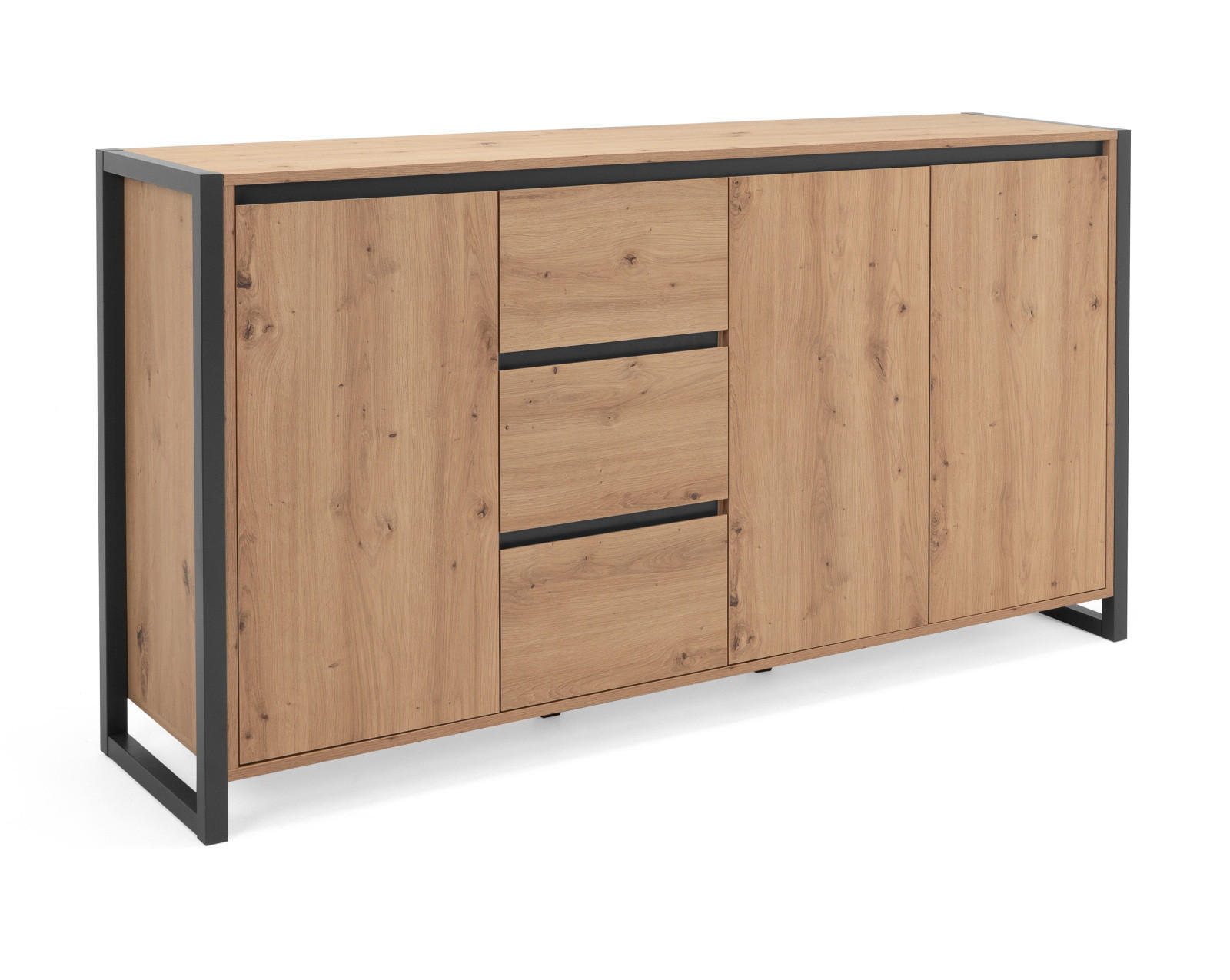 SIDEBOARD Eiche Artisan, anthrazit, 160 cm Industrial Design, Kommode mit viel Stauraum - Anthrazit/Eiche Artisan, Holzwerkstoff (160/88/40cm) - Furn.Design