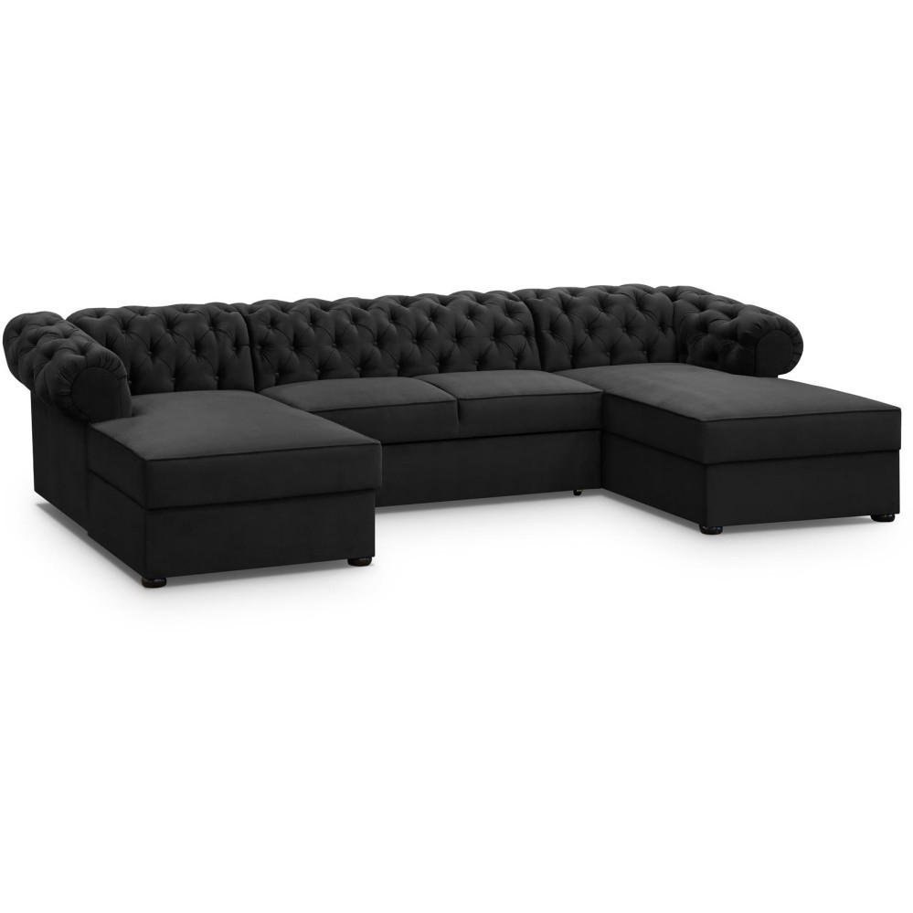 WOHNLANDSCHAFT Chester im Chesterfield-Stil, Schwarz - Schwarz, Textil (348/81/174cm) - Beautysofa