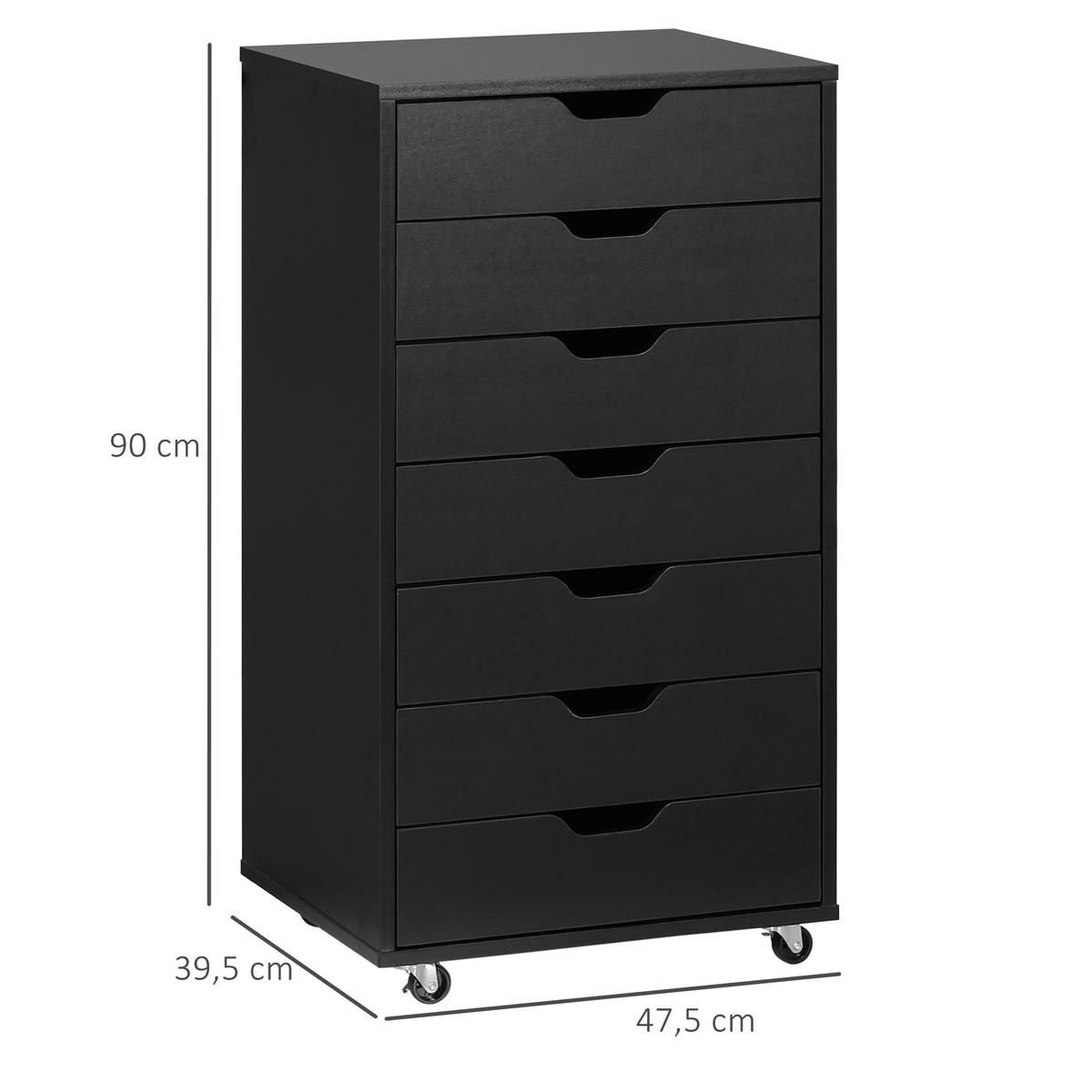 ROLLCONTAINER DE-14439 7 Schubladen für A4/Letter - Schwarz, Holzwerkstoff (39.5/90/47.5cm) - ComfortXL