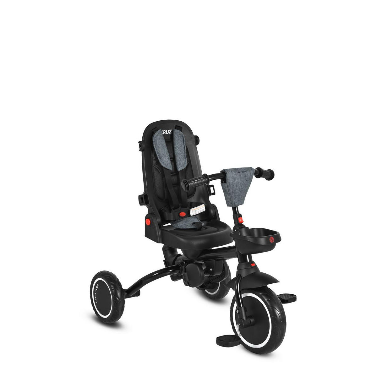 DREIRAD Cruz grau EVA-Reifen, klappbar, Körbe, 360° drehbarer Sitz, Getränkehalter - Grau, Metall (100/54/104cm)
