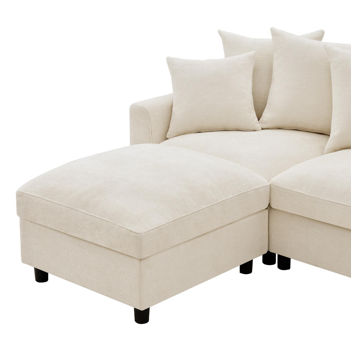 ECKSOFA Modular, Beige, Waffel-Chenille, 6-Sitzer, 2 Hocker - Beige, Textil (153.5/283cm)