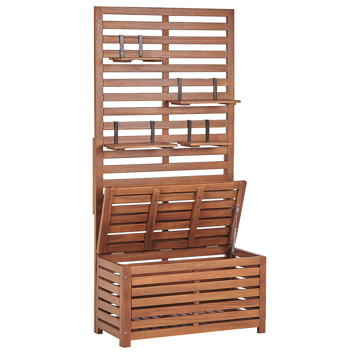 GARTENBANK Akazienholz hellbraun mit Stauraum Wandpaneel 80 cm Matino - Hellbraun, Holz (80/170/40cm) - Beliani