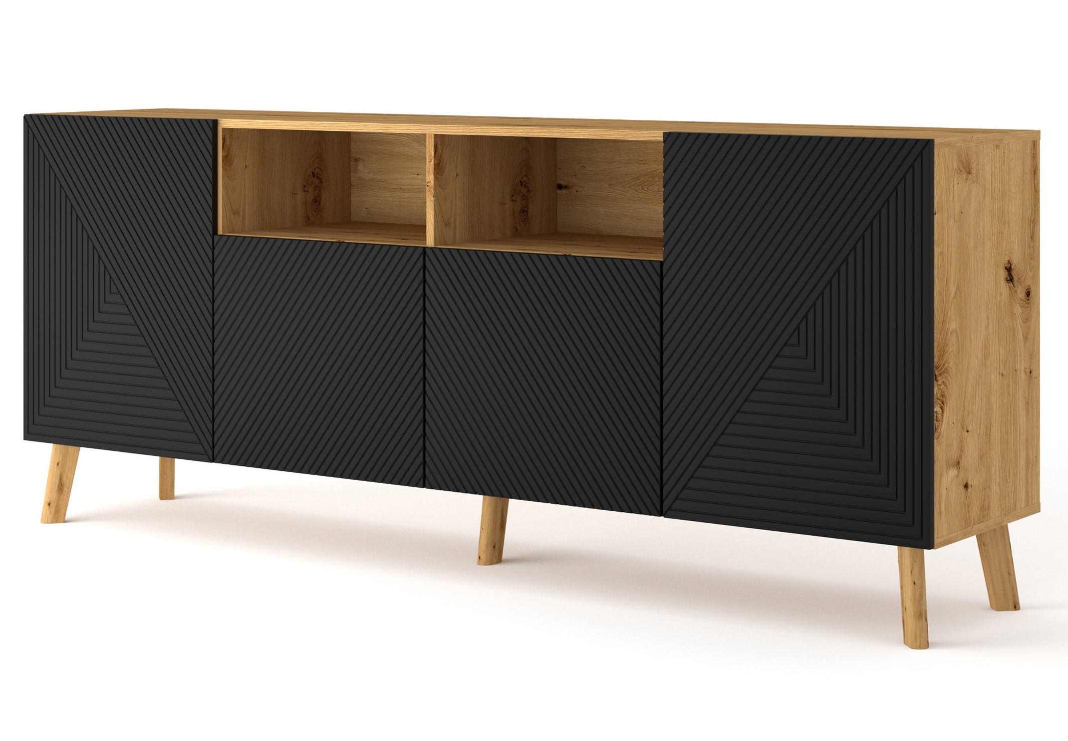 KOMMODE Artisan Eiche, Schwarz 195/80/42 - Schwarz, Holzwerkstoff (195/80/42cm) - RAUMHIRSCH FURNITURE