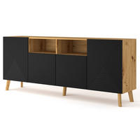 KOMMODE Artisan Eiche, Schwarz 195/80/42 - Schwarz, Holzwerkstoff (195/80/42cm) - RAUMHIRSCH FURNITURE