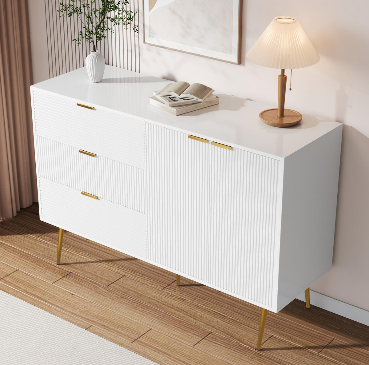 SIDEBOARD 120/38/80,5 cm in Weiß mit 3 Schubladen und 2 Türen - Weiß, Holzwerkstoff (120/80.5/38cm) - Flora Grace