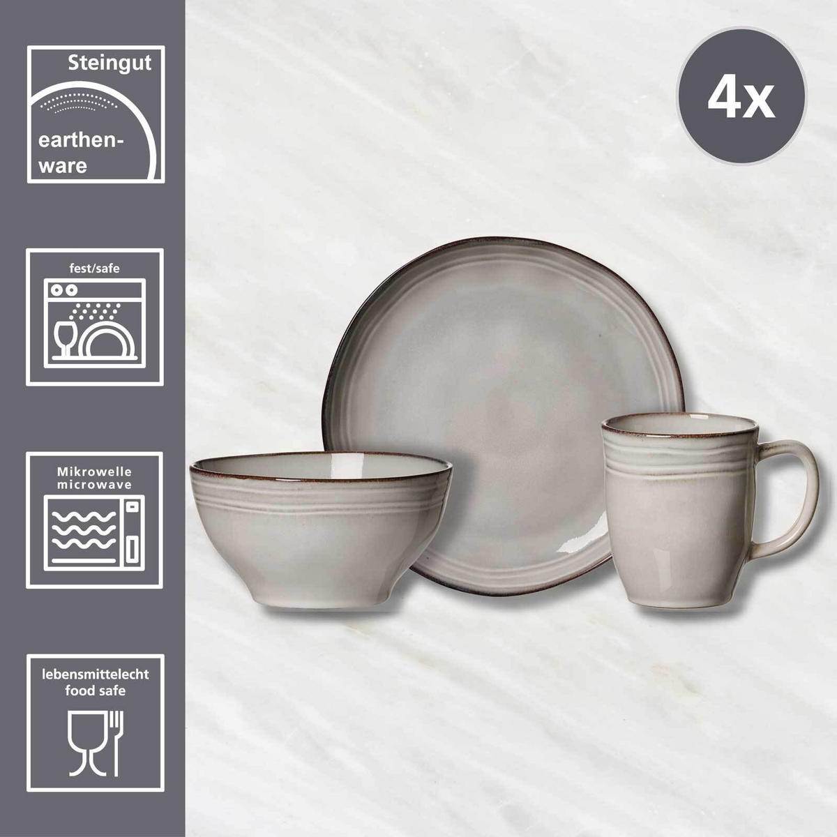 FRÜHSTÜCKS-SET Kendra hellgrau 12er Set - Hellgrau, Keramik (1/1/1cm) - Ritzenhoff Breker