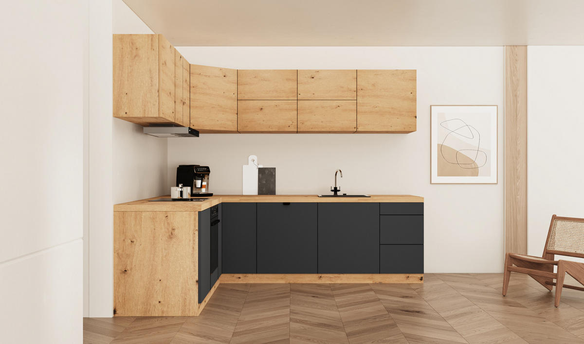 WINKELKÜCHE 240 cm x 200cm- Langen KL25-M240 - in Grau / Artisan Eiche - Eiche Artisan/Grau, Holz (440/212/52cm)