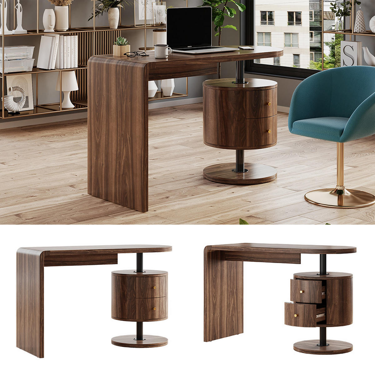 SCHREIBTISCH Lara Eiche rustikal 120 x 50 cm mit 2 Schubladen - Wildeiche, Holzwerkstoff (50/120/76cm) - Vicco