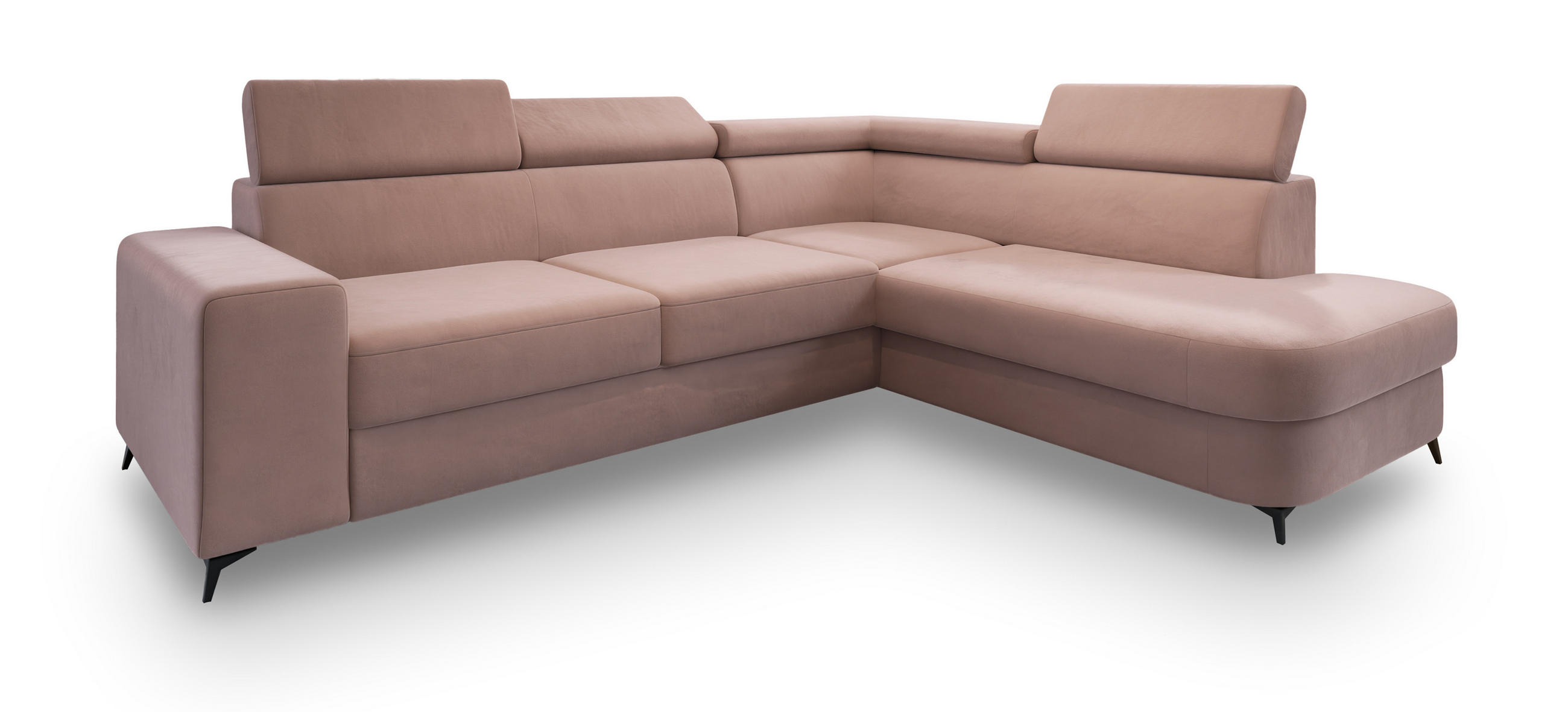 ECKSOFA ALVORO R-S Rosa Velours-Stoff mit Schlaffunktion - Rosa, Holz (253/190cm) - MASSENO