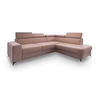 ECKSOFA ALVORO R-S Rosa Velours-Stoff mit Schlaffunktion - Rosa, Holz (253/190cm) - MASSENO